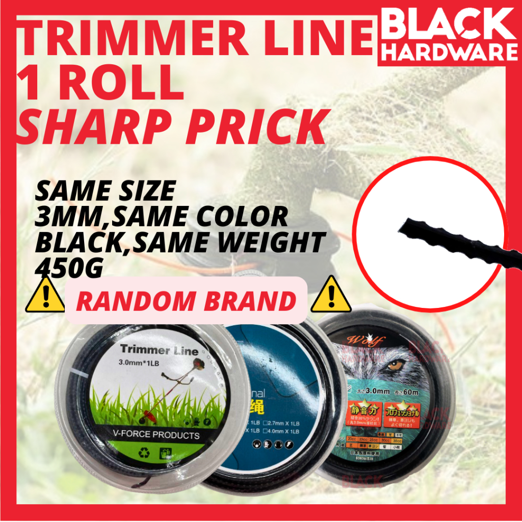 Black Hardware 3mm Garden Nylon Triangle Sharp Weed Grass Cutter Tali Mesin Potong Rumput Trimmer Rope Cable Line Tool a