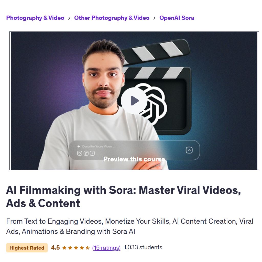 Make Ai Video Course - AI Filmmaking with Sora: Master Viral Videos, Ads & Content