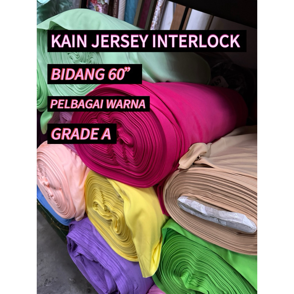 0.5M Kain Jersey Interlock 60” | Tebal Lembut Tak Jarang | Sesuai Baju, Langsir, Pelamin , Backdrop dan lain lain