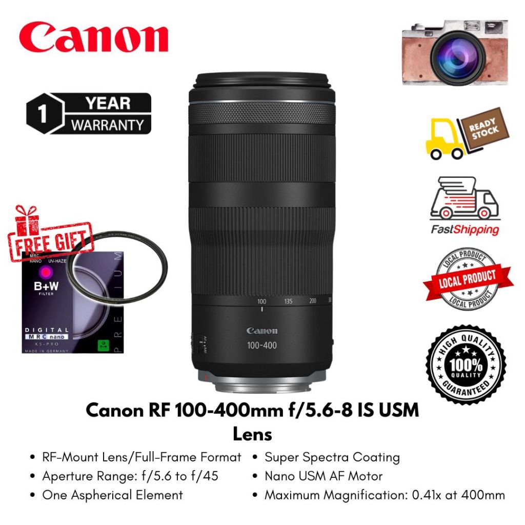 Canon RF 100-400mm f/5.6-8 IS USM Lens ( 1 Year Warranty )