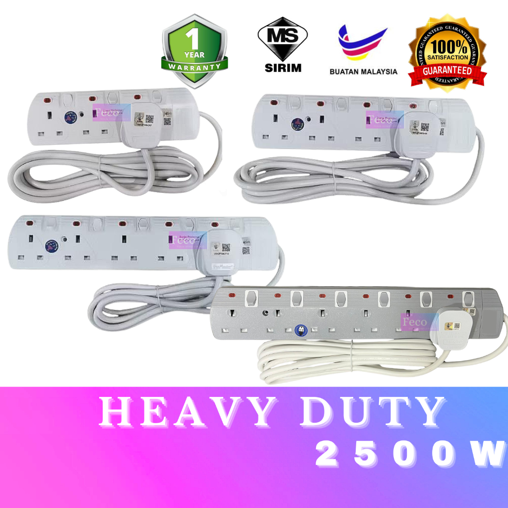 extension 3 plug 2 / 3 / 4 / 5 Gang SIRIM 5M Heavy Light Duty Extension Trailing Socket Universal Socket Multi Plug