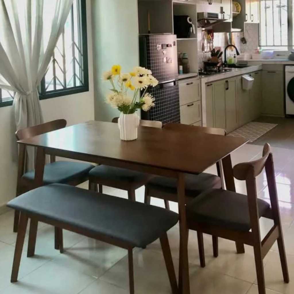【 PROMOSI OGOS 】 meja makan murah_meja makan minimalis murah_meja makan kayu solid _ikea dining table set_Perabot