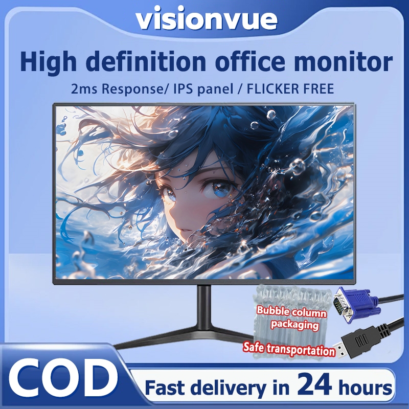 Visionvue Monitor pc 19/20/22 Gaming Monitor (24"/27") IPS 2K/4K 75HZ/165HZ Curved Monitor with Speaker 3-Year Warranty
