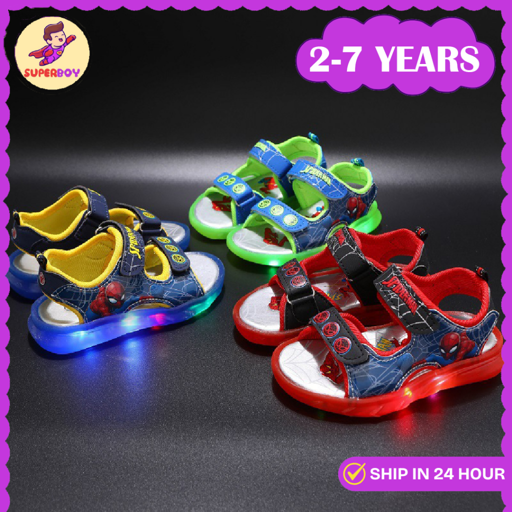 21-31 Spiderman LED Light Breathable Marvel Superhero Shoes for Kids Boys Sandals HK97