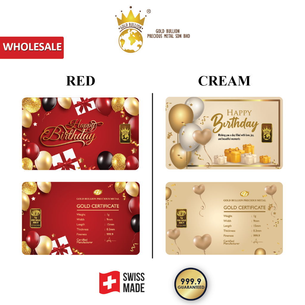 Gold Bullion 1 gram 999.9 Gold Bar Happy Birthday Collection