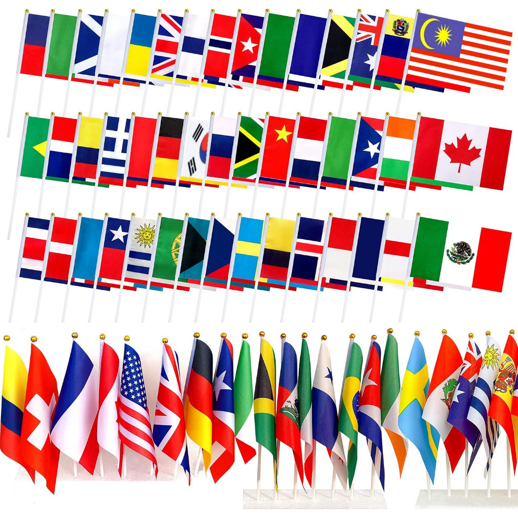 1pcs Countries Hand Flag National World Cup Country Hand Polyester Cranked Spot Pole Dunia Malaysia Bendera Tangan 世界小国旗