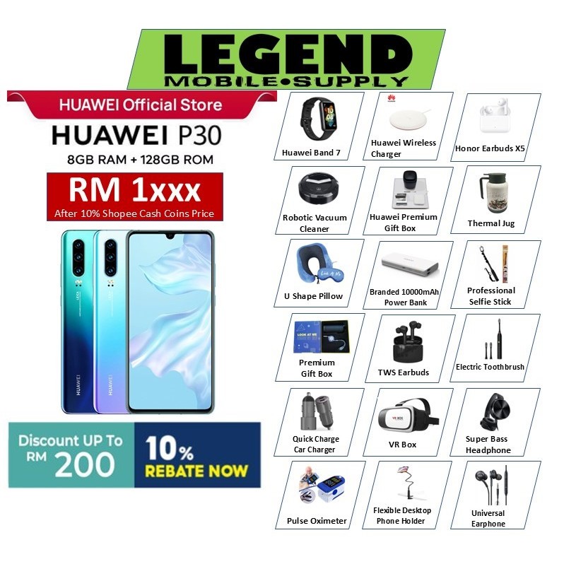 Huawei P30 | 8GB Ram+128GB Rom | Triple 40MP Camera | 10% Shopee Cash Coins/Rebate Now | Original Malaysia Set