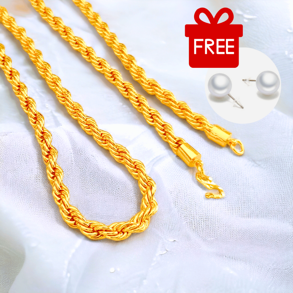 Rantai Leher Pintal 50cm/60cm/70cm Gold Chain 916 Necklace Rantai Pintal Emas Bangkok Gold Plated
