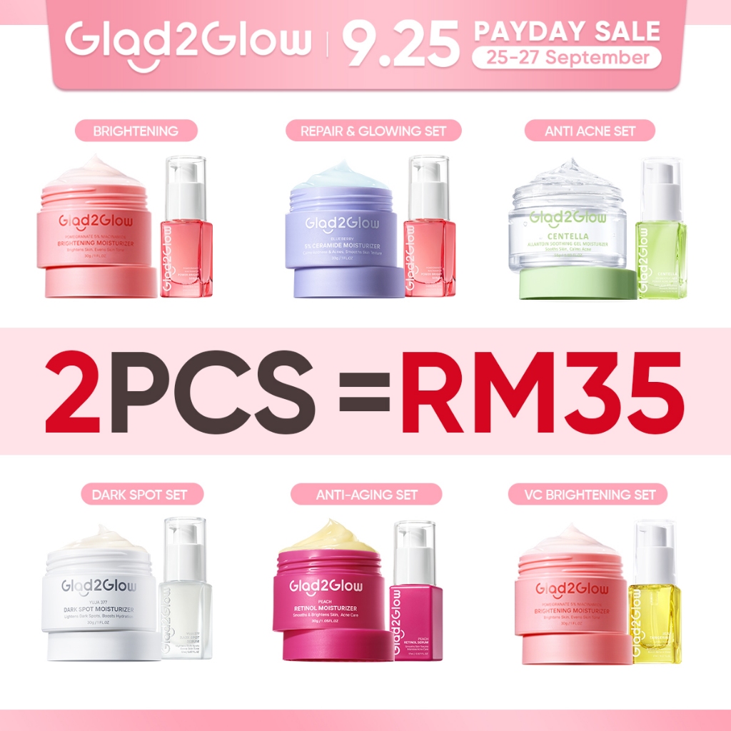 Glad2Glow 2 In 1 Basic Skincare Set Brightening Glowing/Repair/Anti Acne/Aging/Dark spot moisturizer Facial Serum muka