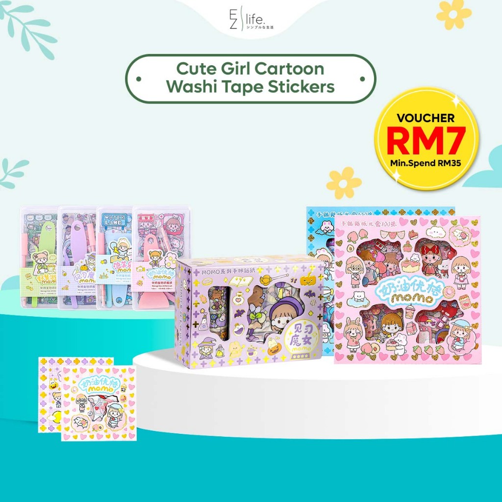 30% off Clearance 100 Pcs/Box Cute Girl Cartoon Stickers Washi Sticker Set Book Sticker Journal Sticker Ins 手帐贴纸防水