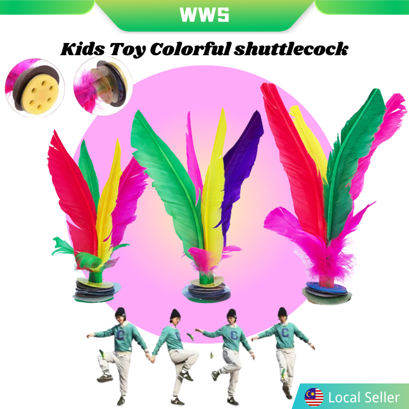 Kids Toy Colorful Feather Shuttlecock Chapteh – Traditional Sepak Bulu Ayam Game