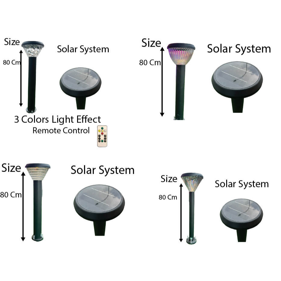 Solar-Powered Outdoor LED Light - 3-Color Modes, Remote Control, Weatherproof - 80 cm Garden Path Lamp