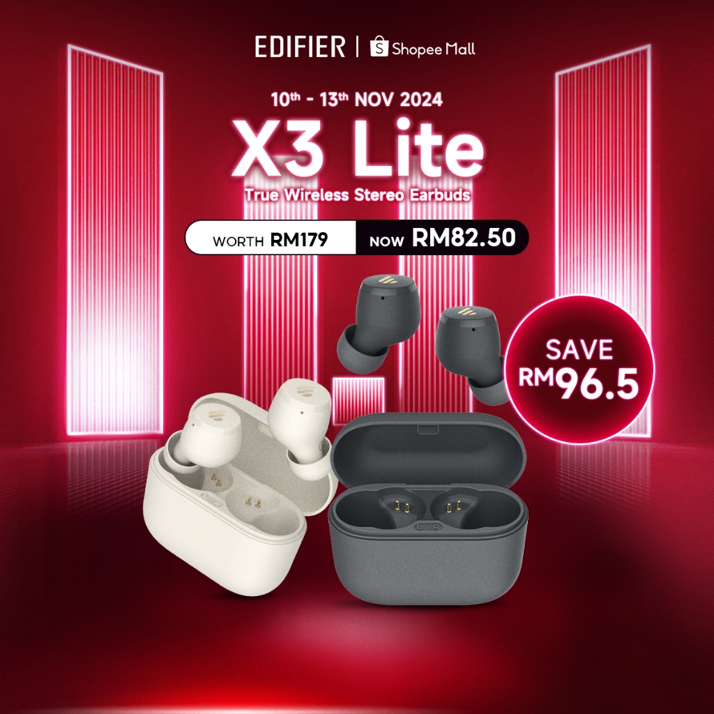 Edifier X3 Lite Wireless Earbuds with App Control Bluetooth V5.3 Built In Mic IP55 Touch & Volume Control