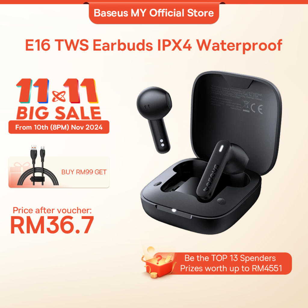 Baseus E16 True Wireless Earbuds TWS 5.3 Bluetooth Earphone with IPX4 Waterproof 30h Music Time