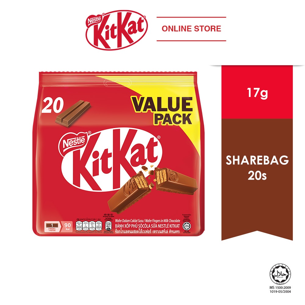 NESTLÉ KITKAT 2-Fingers Milk Chocolate Value Share Pack 20 Pieces Bundle of 1/2/4/6