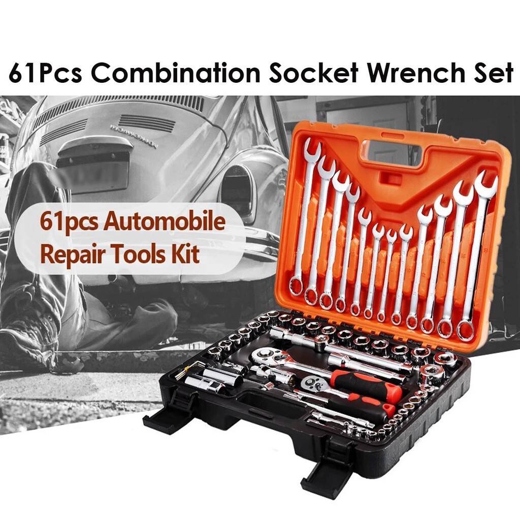 VODELL 46/53/61pcs Combination Socket Wrench Ratchet Spanner Tools Set Box Spark Plug Alatan 工具套装