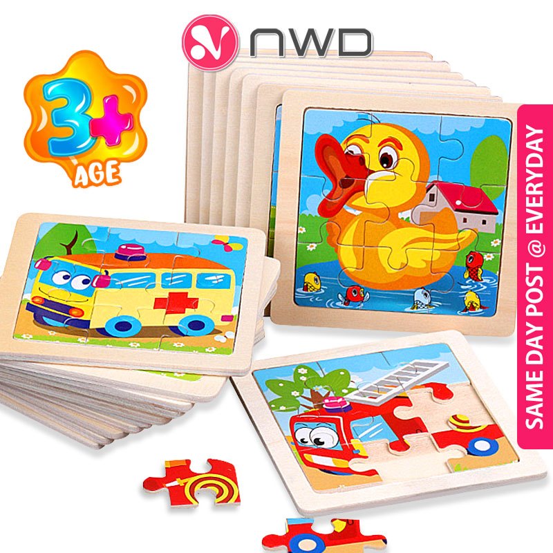 《 》Wooden Cartoon Animal Transport Kids Jigsaw Puzzle Toys Mainan Bayi 木制拼图 NWD