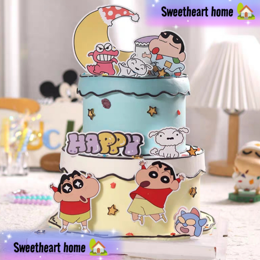 Ready stock - Cute Crayon Shin-Chan Music Band Wedding & Friend Birthday Party Cake Topper蜡笔小新 音乐朋友队伍 亚克力套装插卡装饰品