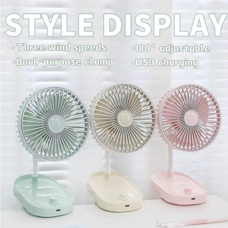 2024 New Kipas 360° Adjustment Wind 3 mode Speed Wind Portable USB Fan with USB Cable Rechargeable Mini Clip Fan Table