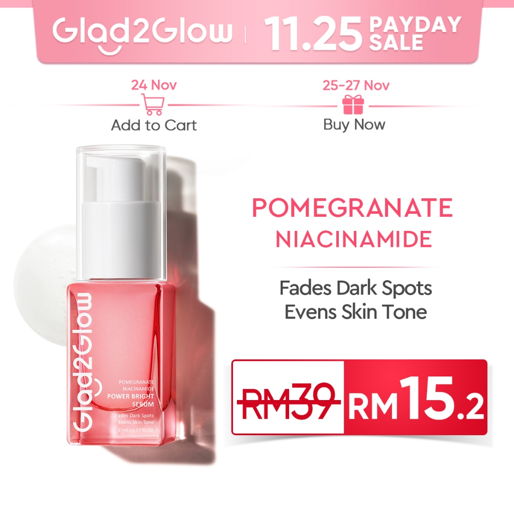 Glad2Glow Pomegranate Niacinamide Power Whitening Serum muka glowing Wajah Brightening Serum 17ml