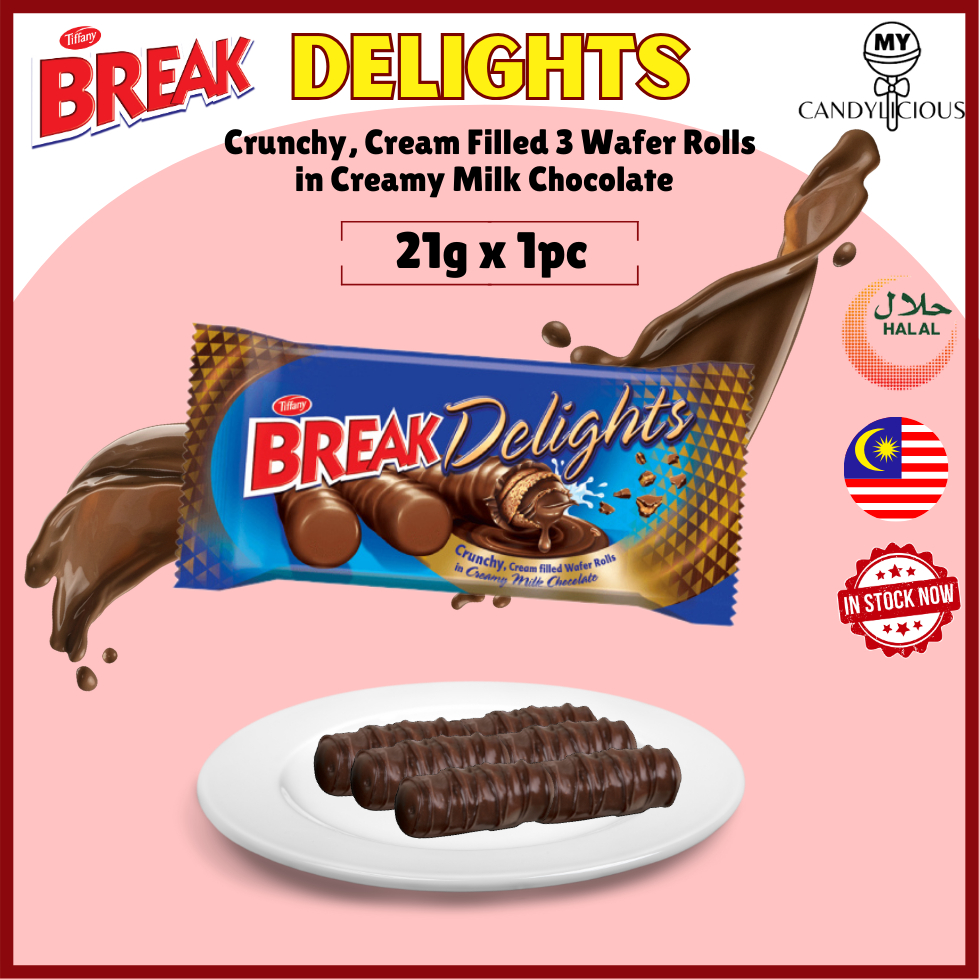 21g BREAK DELIGHTS Crunchy Chocolate Biscult Wafer Roll Coklat Biskut
