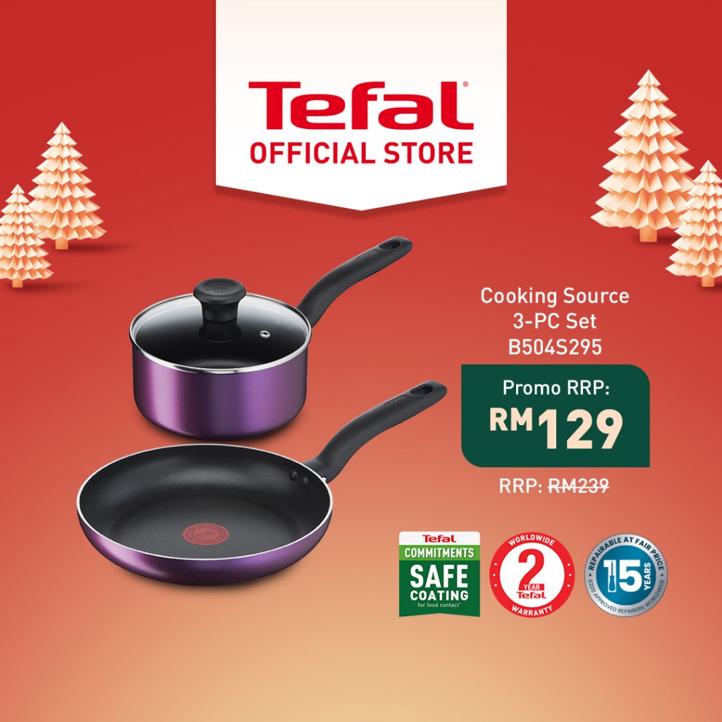 Tefal Cooking Source 3pcs Set (Frypan (24cm) + Saucepan (18cm) + Glass Lid (18cm)