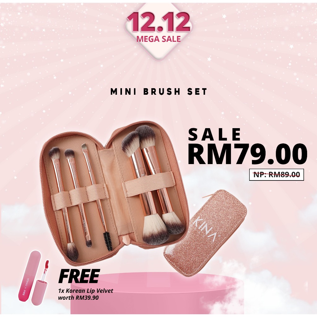 KINA MINI BRUSH SET (LIMITED EDITION) Free korean Lip Velvet (Random)