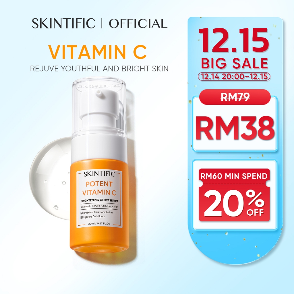 SKINTIFIC Potent Vitamin C Serum Serum Brightening Glow Serum Muka Fade Dark Spot Serum (20ml)