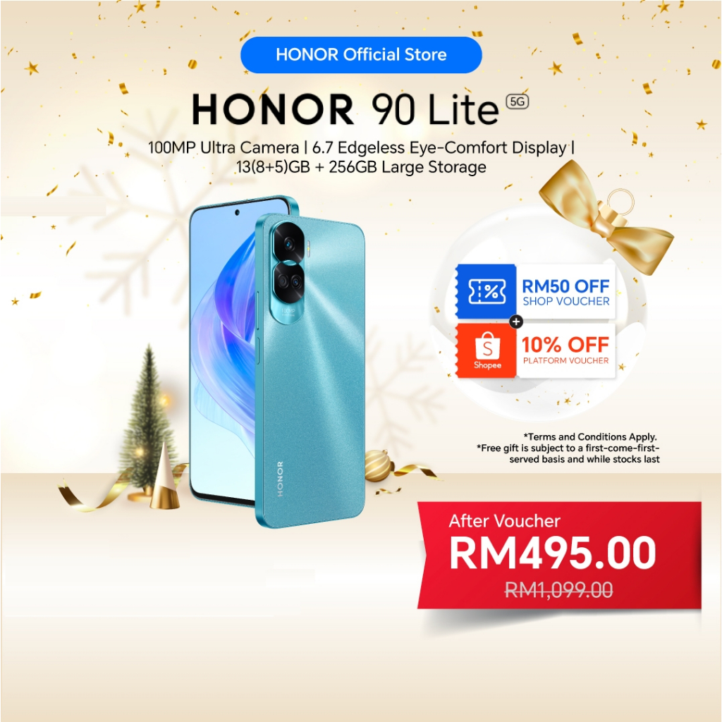 HONOR 90 Lite 5G Smartphone 13(8+5)GB+256GB 100MP Super Clear Camera 6.7” Edgeless Eye-Comfort Display
