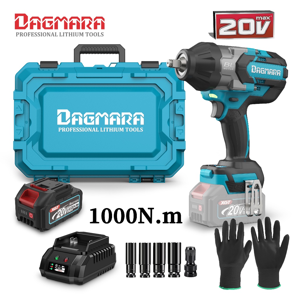 DAGMARA DIW01-1000 Electric Cordless Impact Wrench Heavy Duty Brushless High Power Drive Ratchet Socket 1000Nm (1/2")