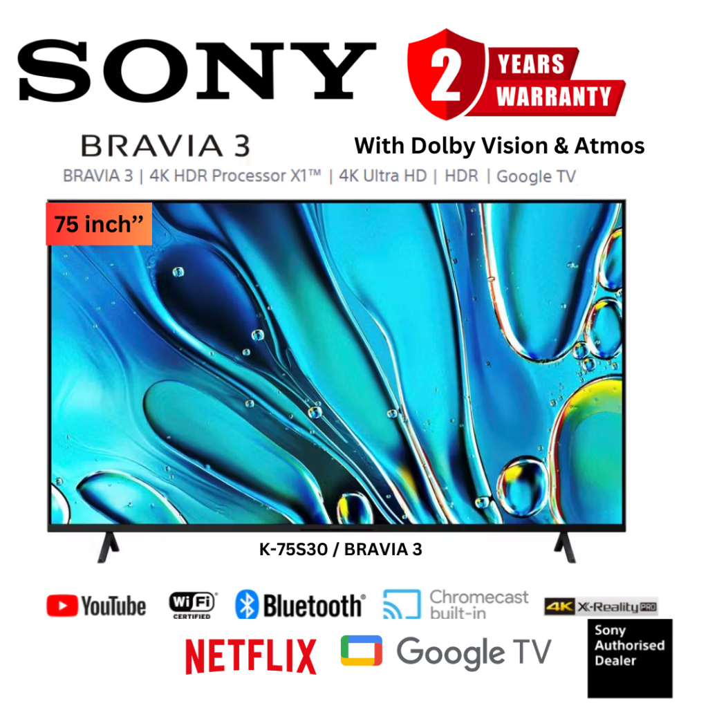 Sony Google Led TV S30 (75") K-75S30 BRAVIA 3 class LED 4K HDR Google TV (2024)