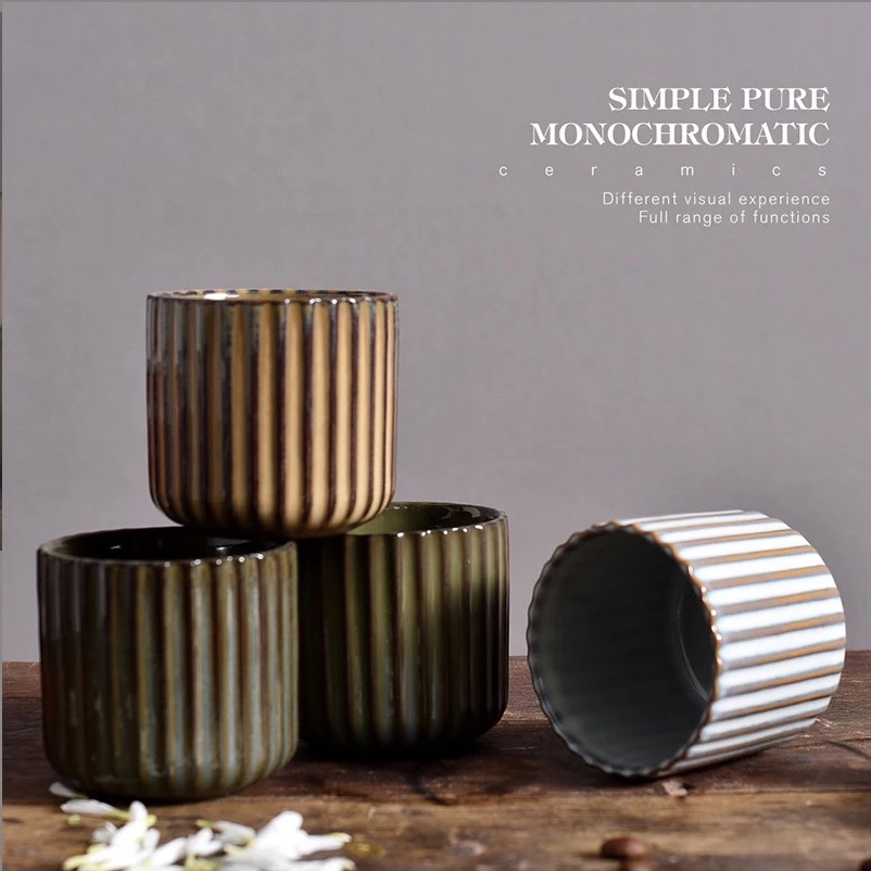 200ml Vintage Japanese Ceramic Tea Cup Coffee TeaCup Mugs Restaurant Water Cups Drink Wine Juice Mug 条纹复古陶瓷咖啡杯 茶具 茶杯 送礼