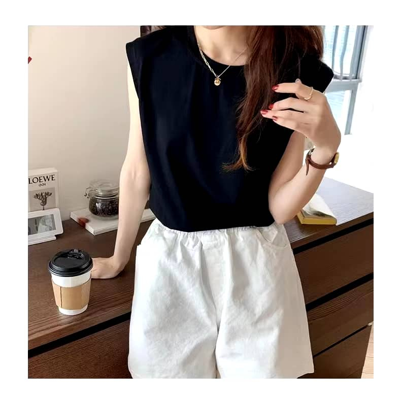 2025 OOTD Korean Women's Sleeveless Slim Fit Camisole Top – Round Neck Tank Shirt for Ladies