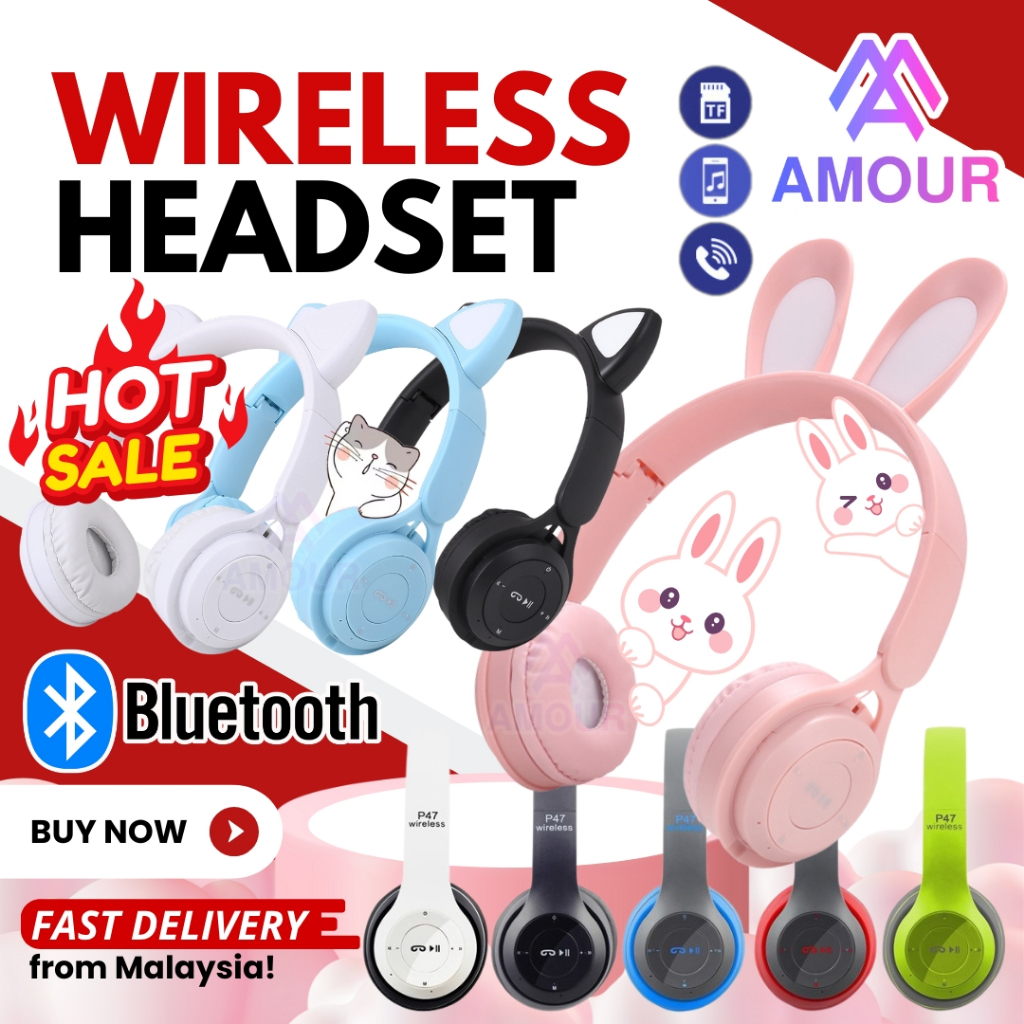 PROMOFon Telinga Trendy Headphone Extra Bass Bluetooth Wireless Headfone Sport Gaming Headset Cat Ear Rabbit蓝牙耳机