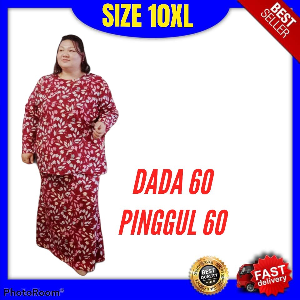 BAJU KURUNG COTTON PLUS SIZE 10XL MINI MODEN [Ukuran Dada 60"] MAROON COLOR