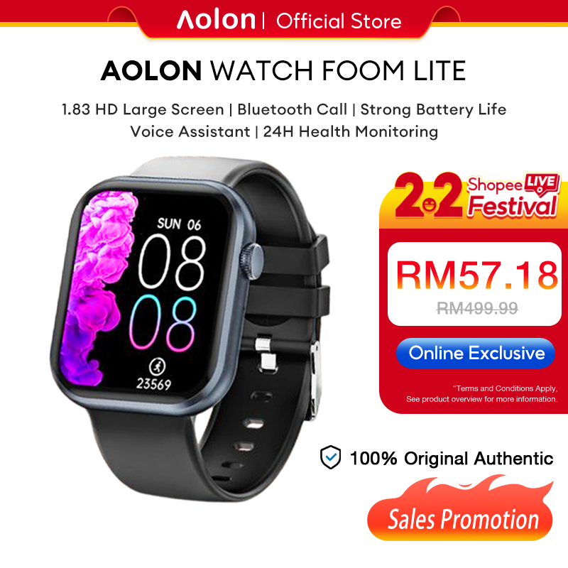【Sales】Aolon Foom Lite Bluetooth Call Smart Watch Men Women Custom Wallpaper Heart Rate Sleep Monitoring (1.83")