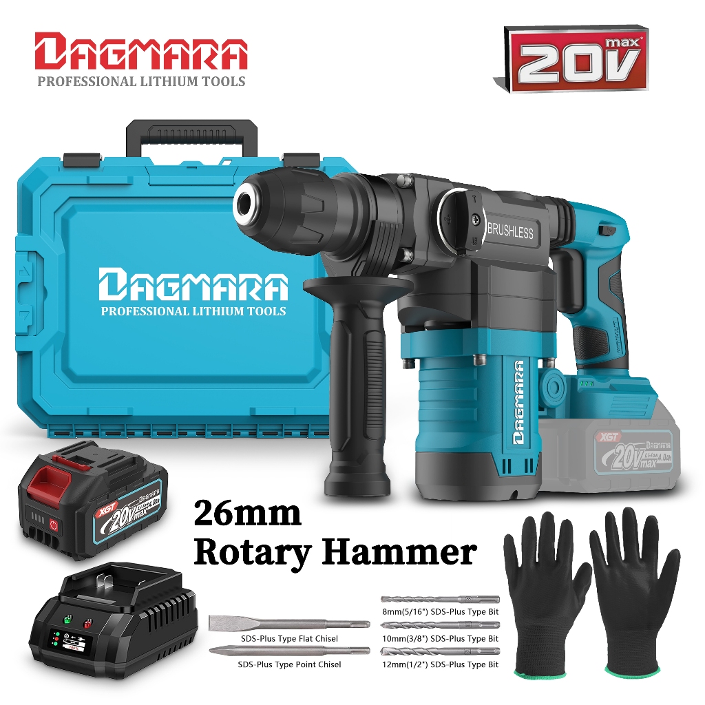 DAGMARA DRH30 Cordless Rotary Hammer Drill SDS-Plus Brushless Motor With Dual Safety Clutch And Battery (20V)