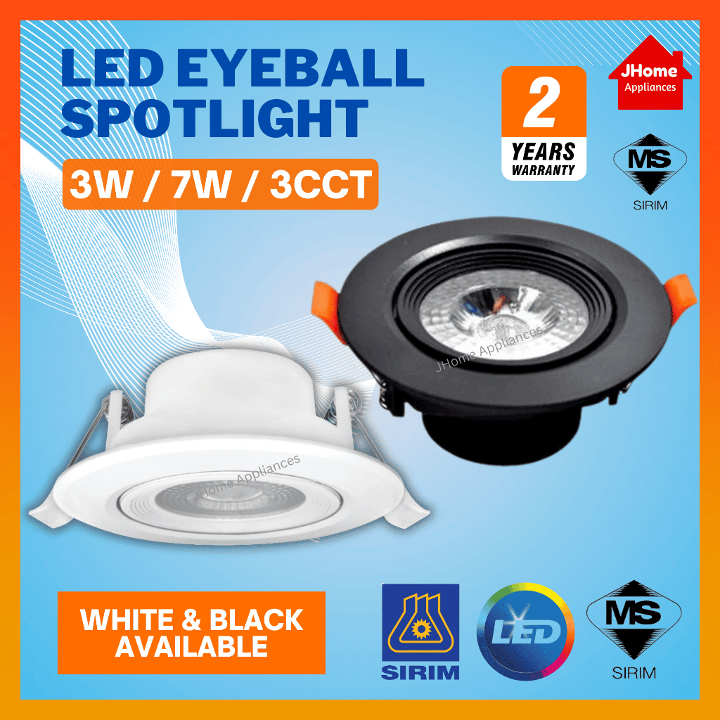 (SIRIM) LED EYEBALL 7W RECESSED SPOTLIGHT DOWNLIGHT 3 COLOR CHANGING MEMORY LAMPU SILING DOWN LIGHT / CEILING LIGHTS