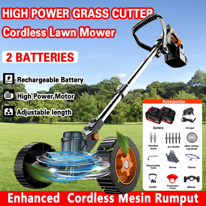 Mesin Rumput Bateri 1298VF Cordless Grass Cutter Portable Electric Lawn Mower Grass Trimmer Mesin Potong Rumput 割草机