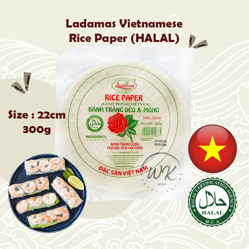 Ladamas Vietnamese Rice Paper / Kulit Popia / Bánh Tráng (HALAL) Vietnam Spring Roll 22cm 300g