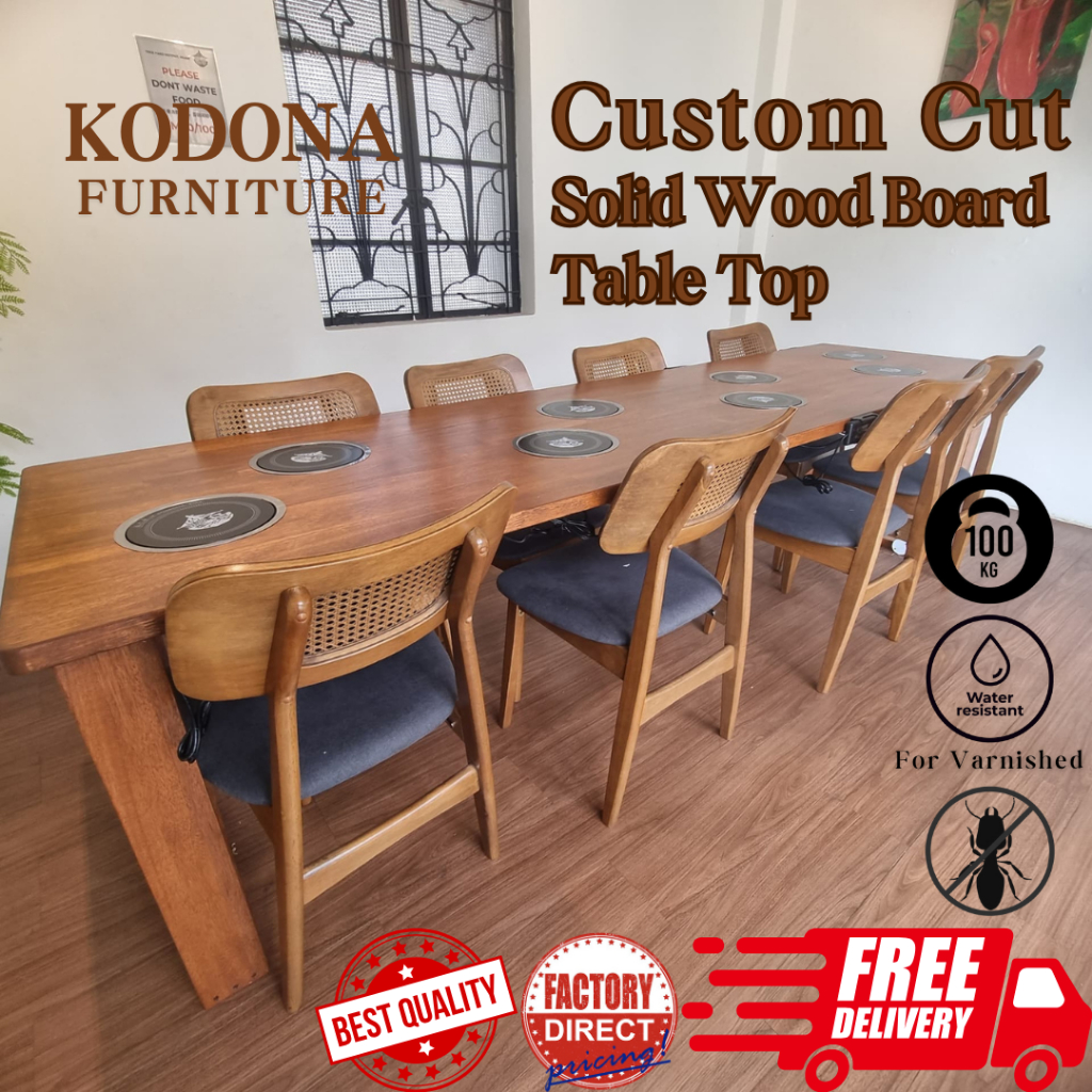 KODONA Custom Cut Solid Wood Table Top Solid Wood Board Kitchen Top Counter Top Kayu Meranti Solid Wood Board Customized