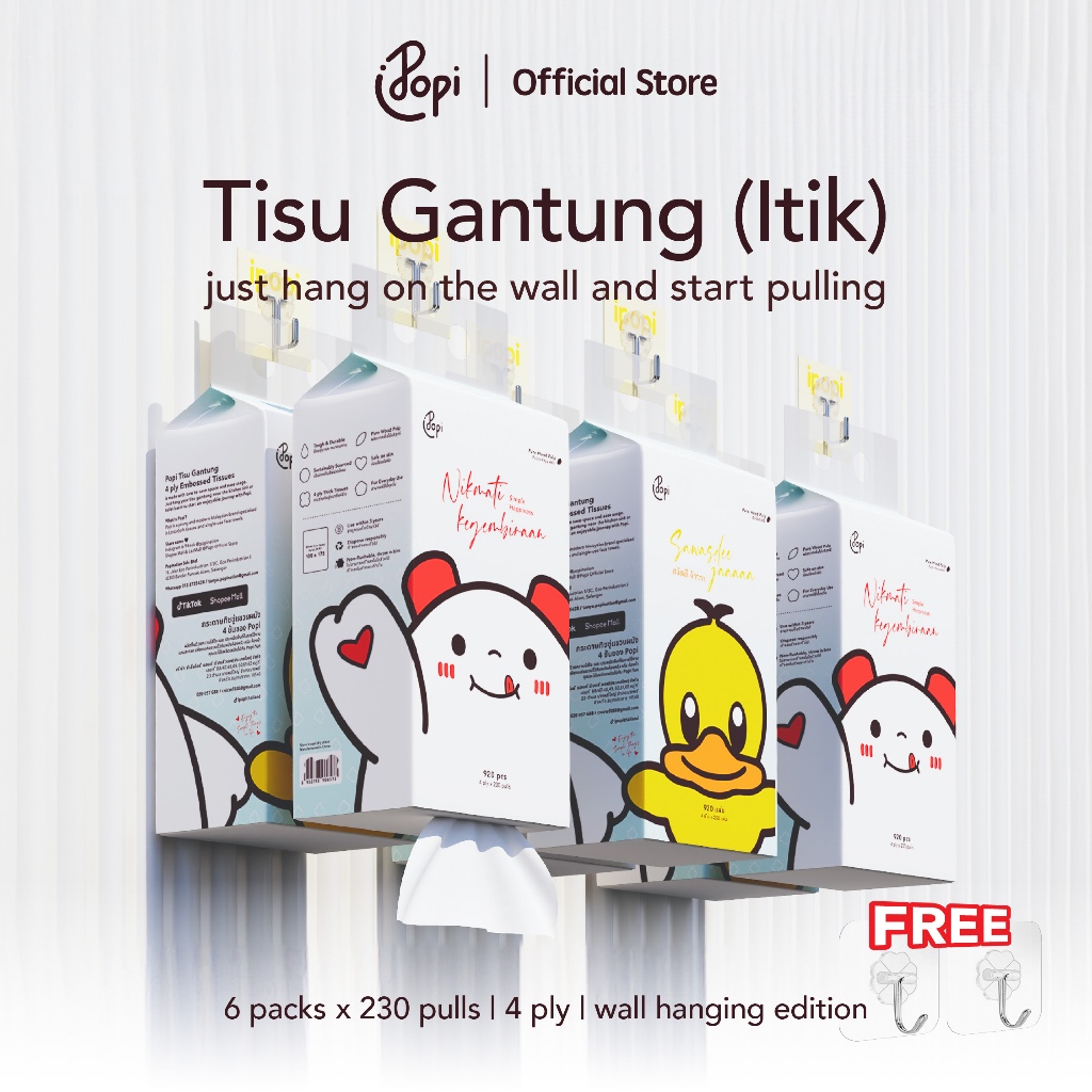 6 pek Popi Tisu Gantung 4 Lapisan | 4 ply Air-Cushion Tissues