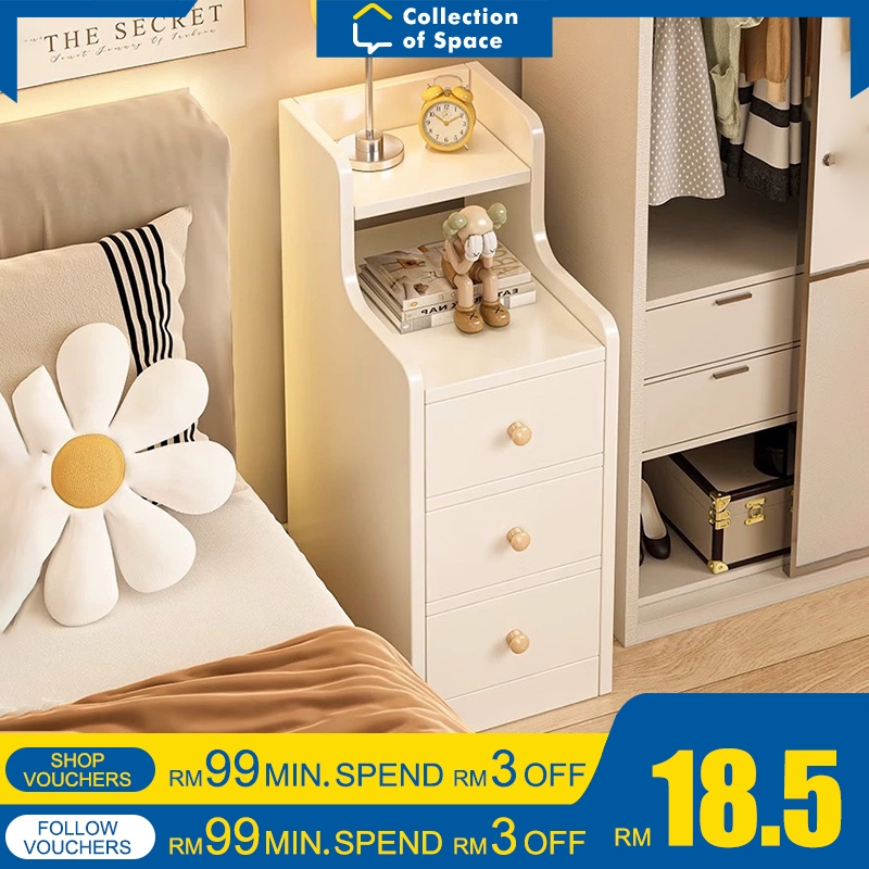 Side Table Bedside Cabinet Narrow Bedroom Small Table Meja Tepi Katil Nightstand Bed Side Table With Locker Meja Katil