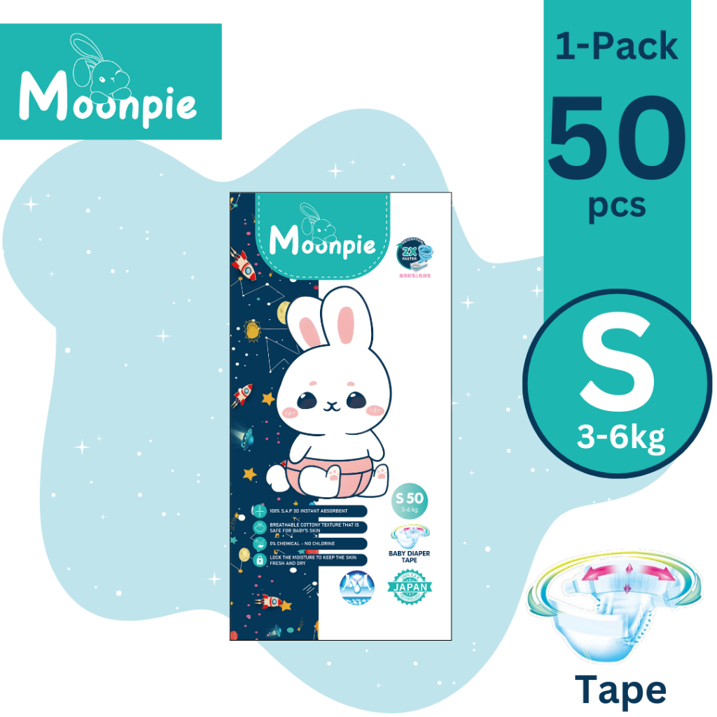Moonpie 50 keping Bayi Lampin Pita dan Seluar Size S,M,L,XL,XXL Baby Diaper Pants & Tape