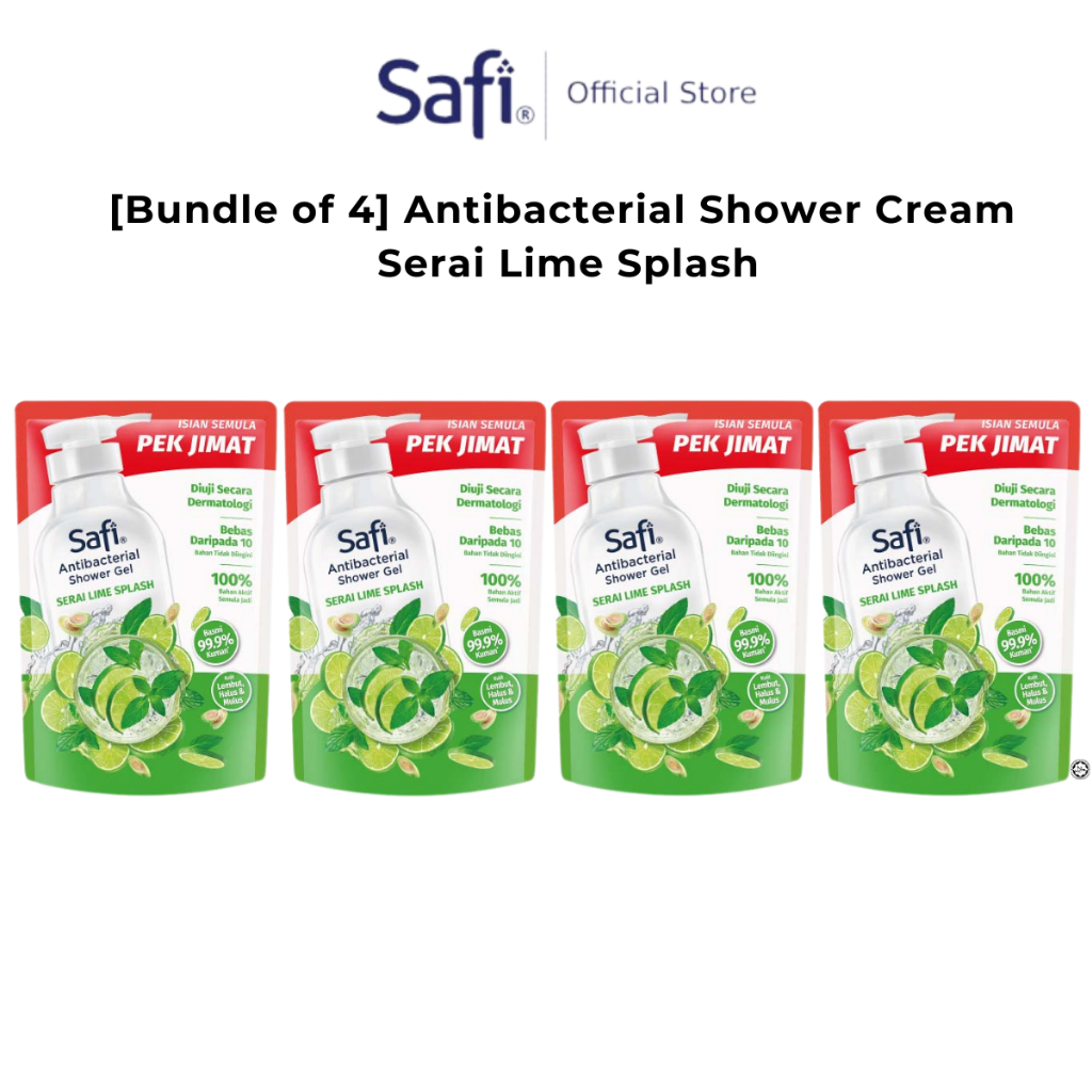 [Bundle of 4] Safi Antibacterial Fruity Shower Gel Pouch 750g | Berry Smoothie Lime Watermelon Passi