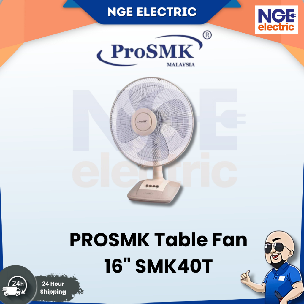 FAN| PROSMK SMK40T 16" Kipas Angin Meja Table Fan 4 Blade Kipas Berdiri Stand Fan Beige