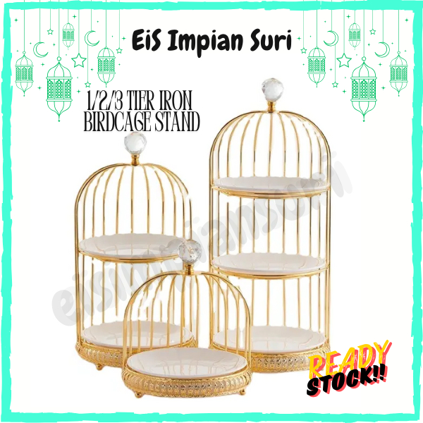 (Ready Stock!!) Royal Eis 1/2/3 Layer Golden Iron Birdcage Cake Stand Display Stand Wedding Cake and Dessert Stand