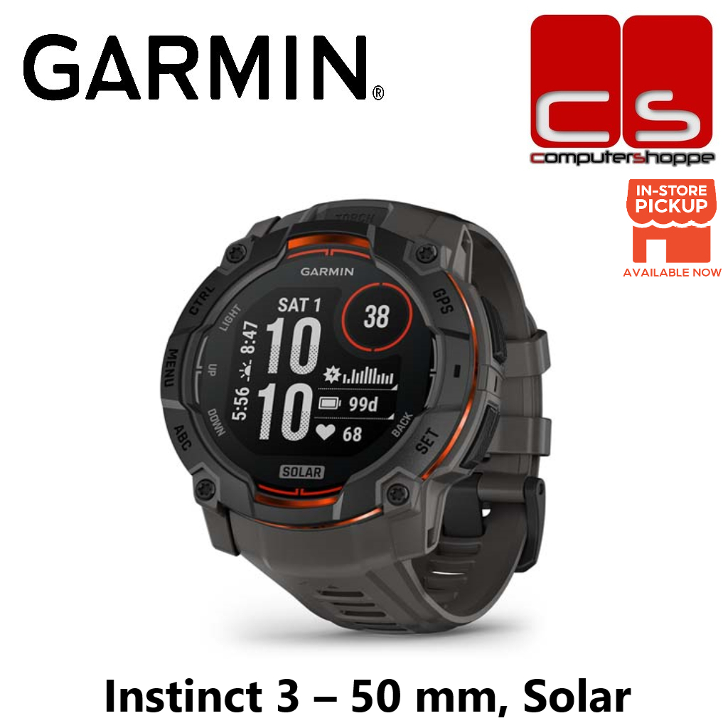 Garmin Instinct 3 – 50 mm Solar Rugged Outdoor GPS Smartwatches