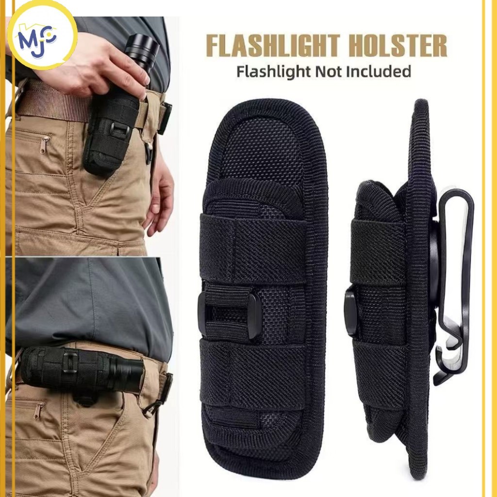 360 Degree Rotatable Flashlight Pouch Holster Holder Belt Clip Tactical Portable Torch Carry Case Carabiner Reel Clip