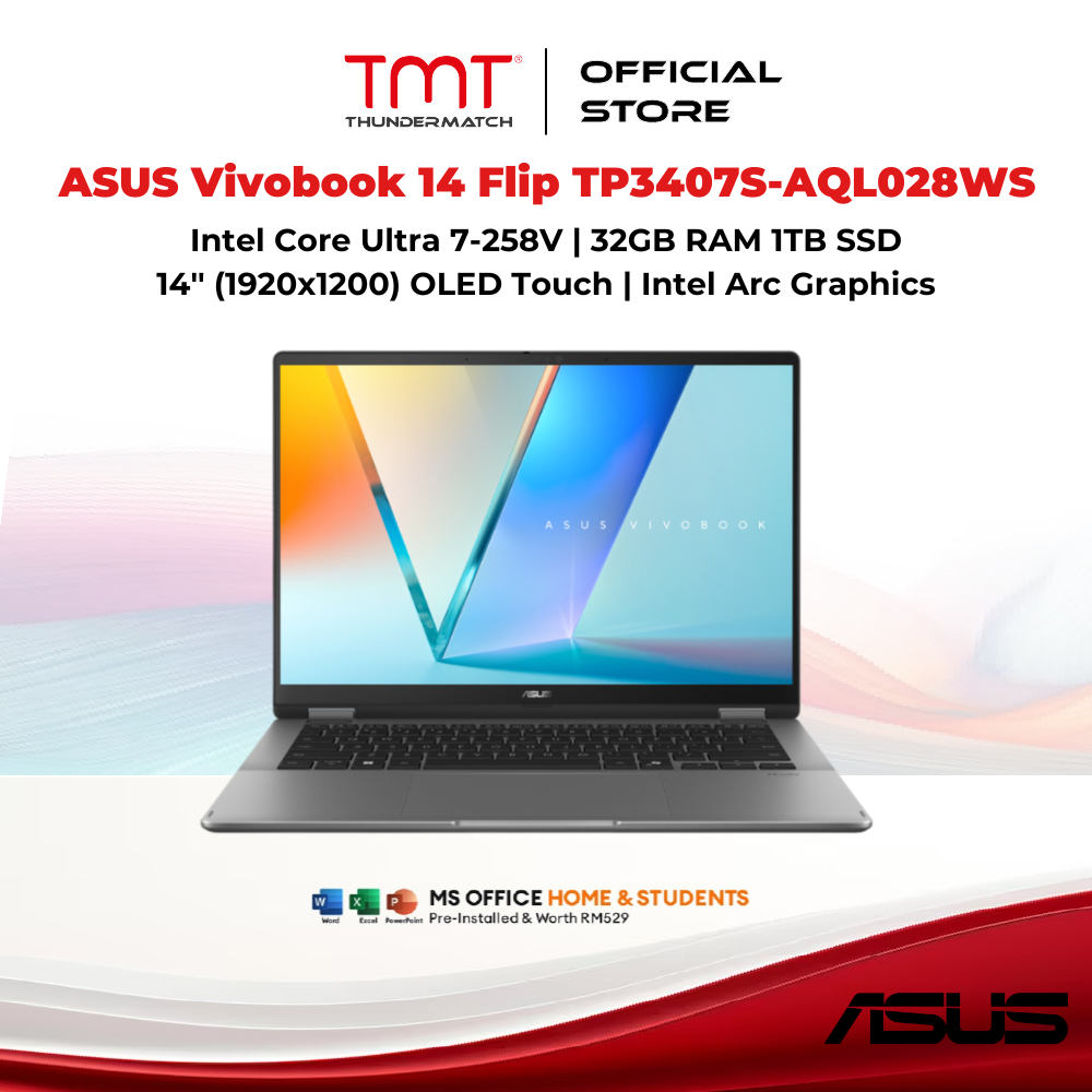ASUS Vivobook 14 Flip TP3407S-AQL028WS 2 in 1 Laptop | Intel Core Ultra 7-258V | 32GB RAM 1TB SSD | 
